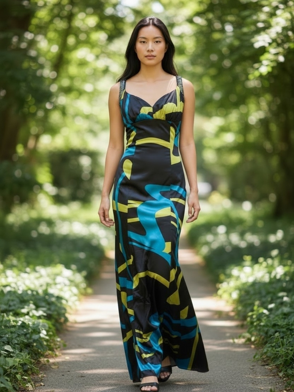 Forever Yours Formal Prom Dress Open Back Sequin Strap Maxi Gown Size S